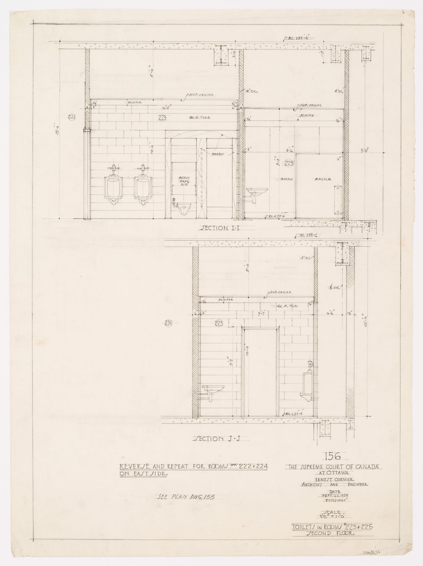 Détails des toilettes, Cour suprême du Canada, Ottawa, Ontario, Canada (1937-1953, 1977)