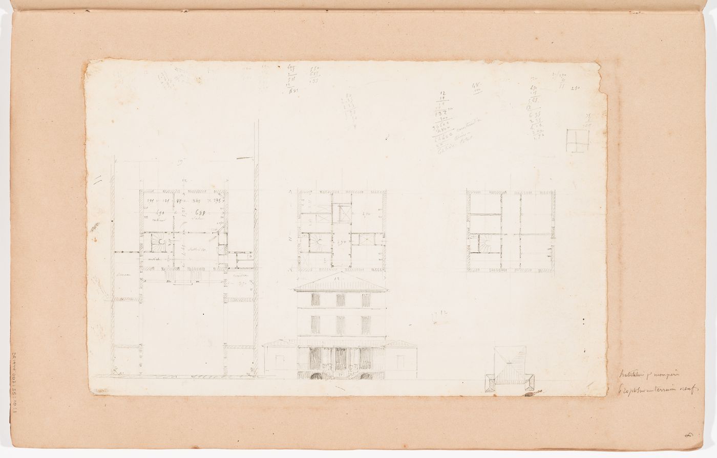 Front elevation and plans for an unidentified house