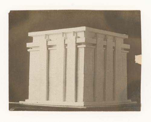 Photograph of a student model on the topic "Finding the Form of Blunt Massive Volume (Parallelepiped, Cylinder, Complex Configuration)" for the "Space" course at the Vkhutemas (Higher State Artistic Technical Studios), Moscow