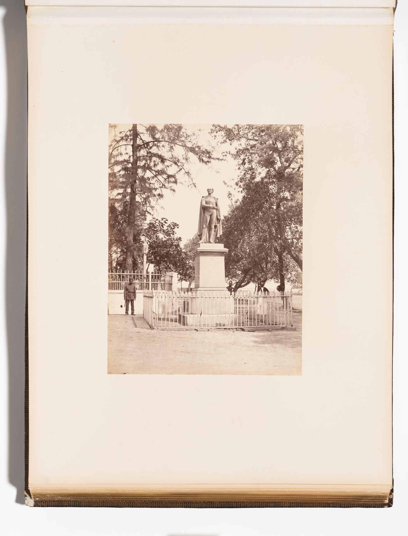 View of the statue of Sir Edward Barnes, Queen's Street (now Janadhipathi Mawatha), Colombo, Ceylon (now Sri Lanka)