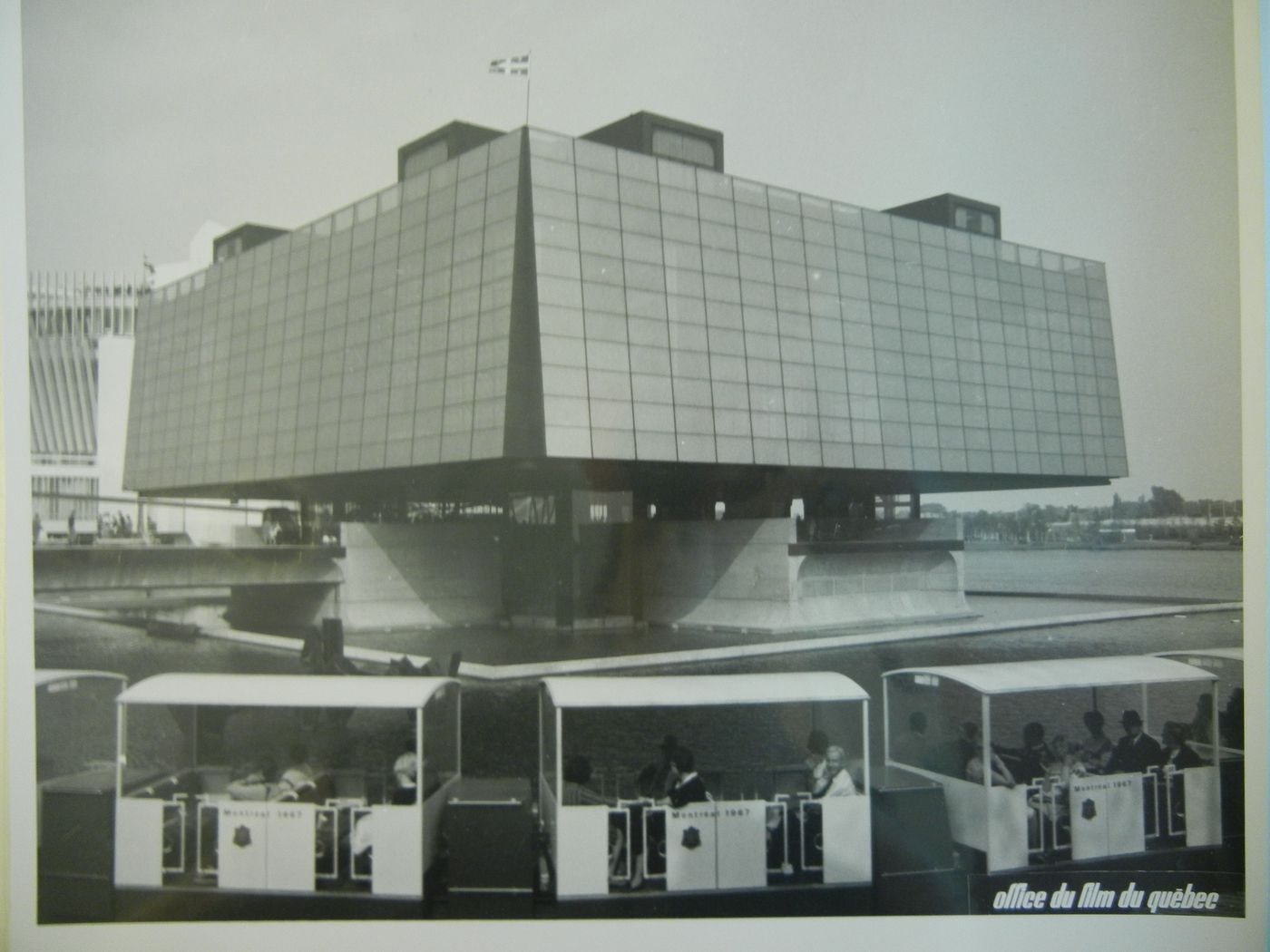 View of the Province of Quebec Pavilion with the minirail in foreground, Expo 67, Montréal, Québec