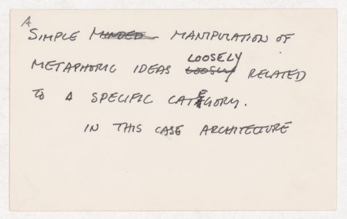 A simple manipulation of metaphoric ideas loosely related to a specific category. In this case architecture