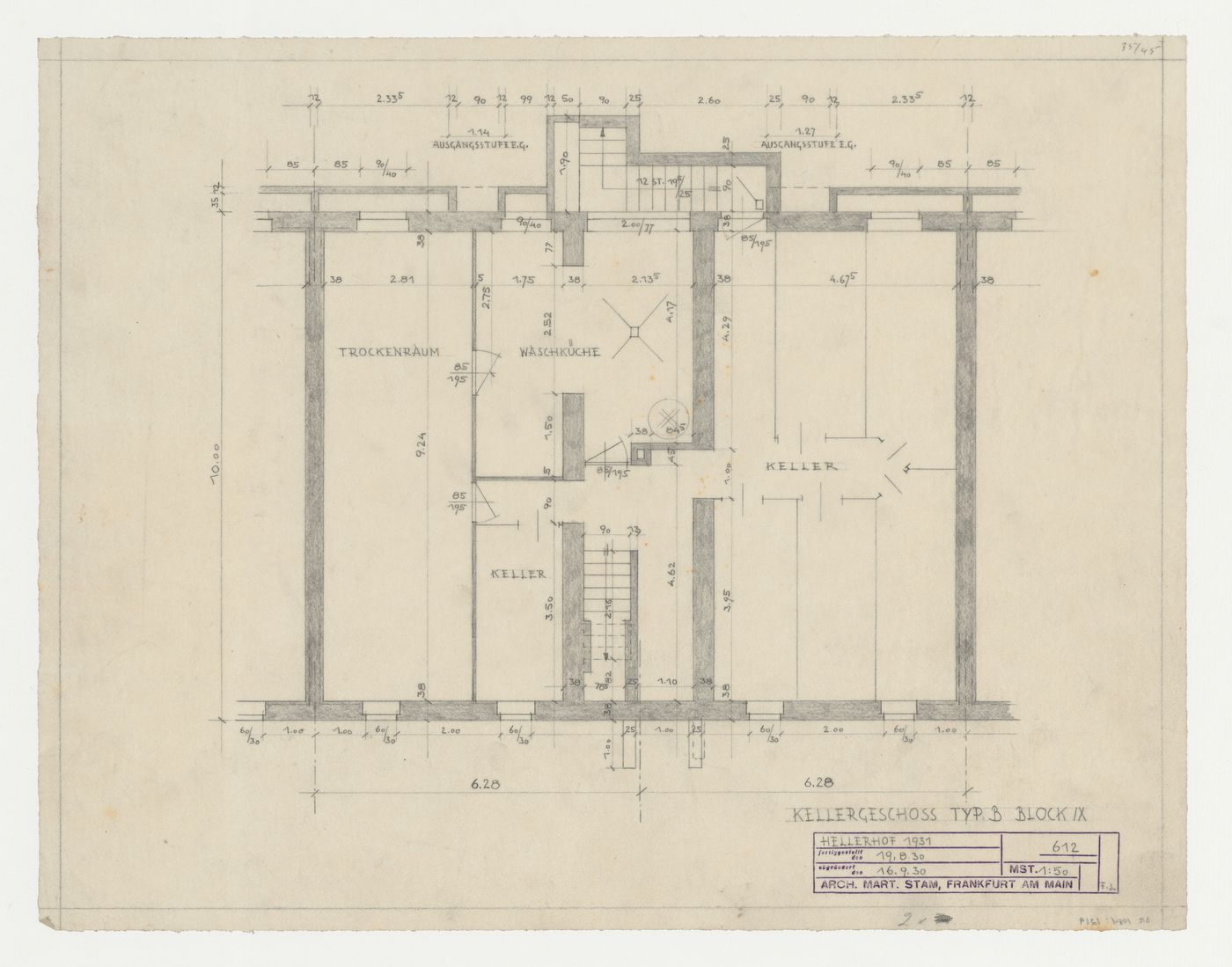 Basement plan for type B housing units, Hellerhof Housing Estate, Frankfurt am Main, Germany