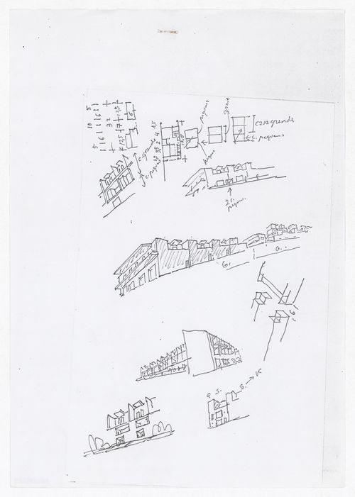 Sketch axonometric views and elevations with details for Plano de Pormenor do Rossio de São Brás, Évora, Portugal