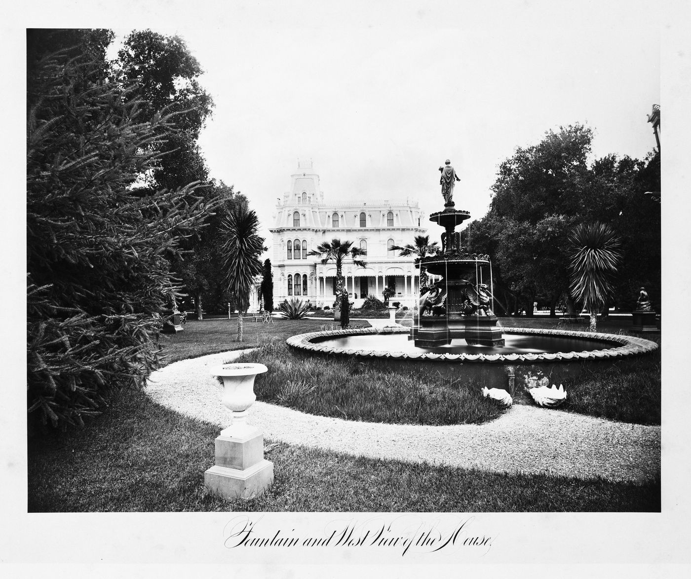 View of the house and fountain, Thurlow Lodge, Menlo Park, California