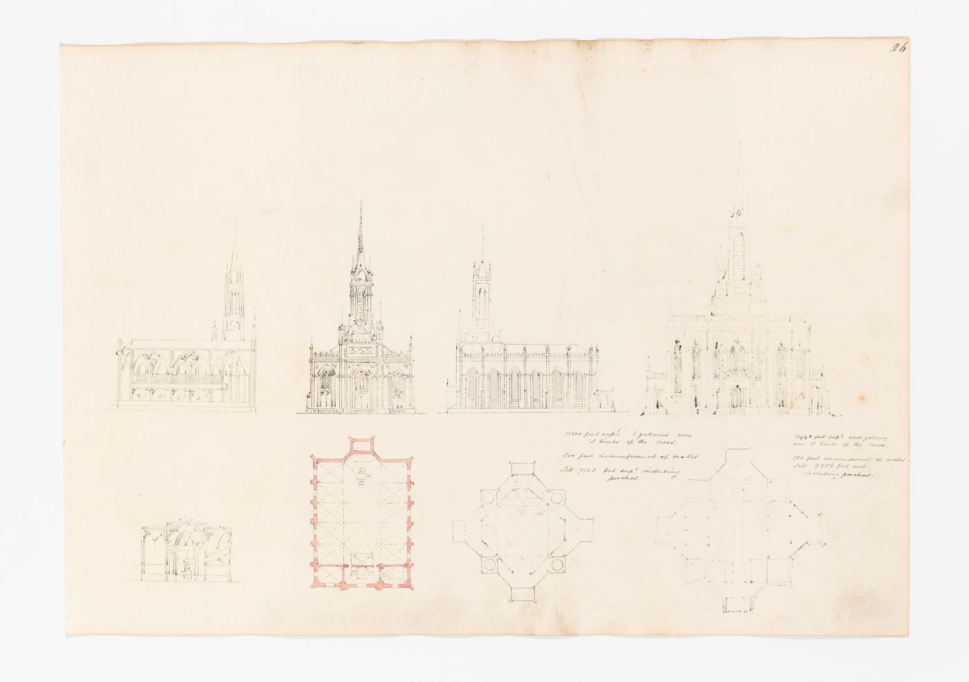 Elevations and plans for a church or churches
