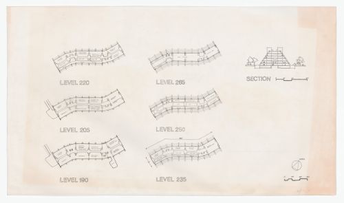 Floor plans and section for Memorial University of Newfoundland, Health Sciences Complex, St. Johns, Newfoundland