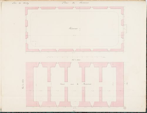 Plans for the "caves" and the basin of a reservoir, Parc de Clichy
