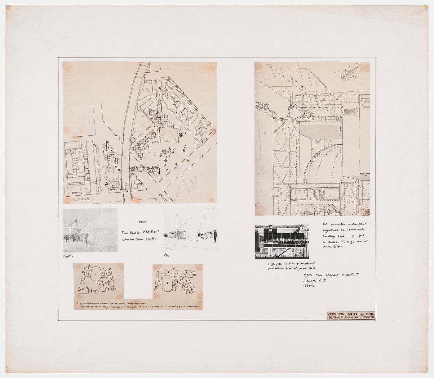Presentation drawings for Fun Palace Pilot Project, Camden Town, London, 1963, and Main Fun Palace Project, London E.15, 1961-1962