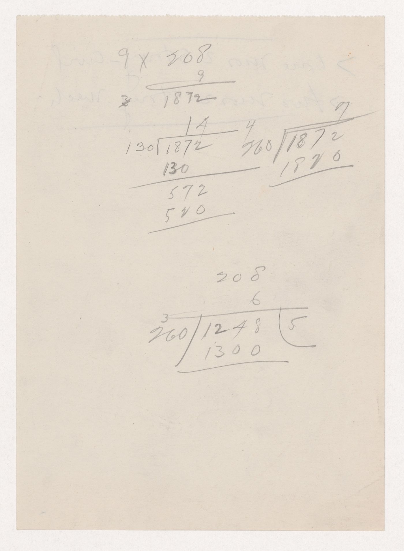 Calculations, probably for Illinois Institute of Technology; verso: Notes for the civil and mechanical engineering facilities for Illinois Institute of Technology