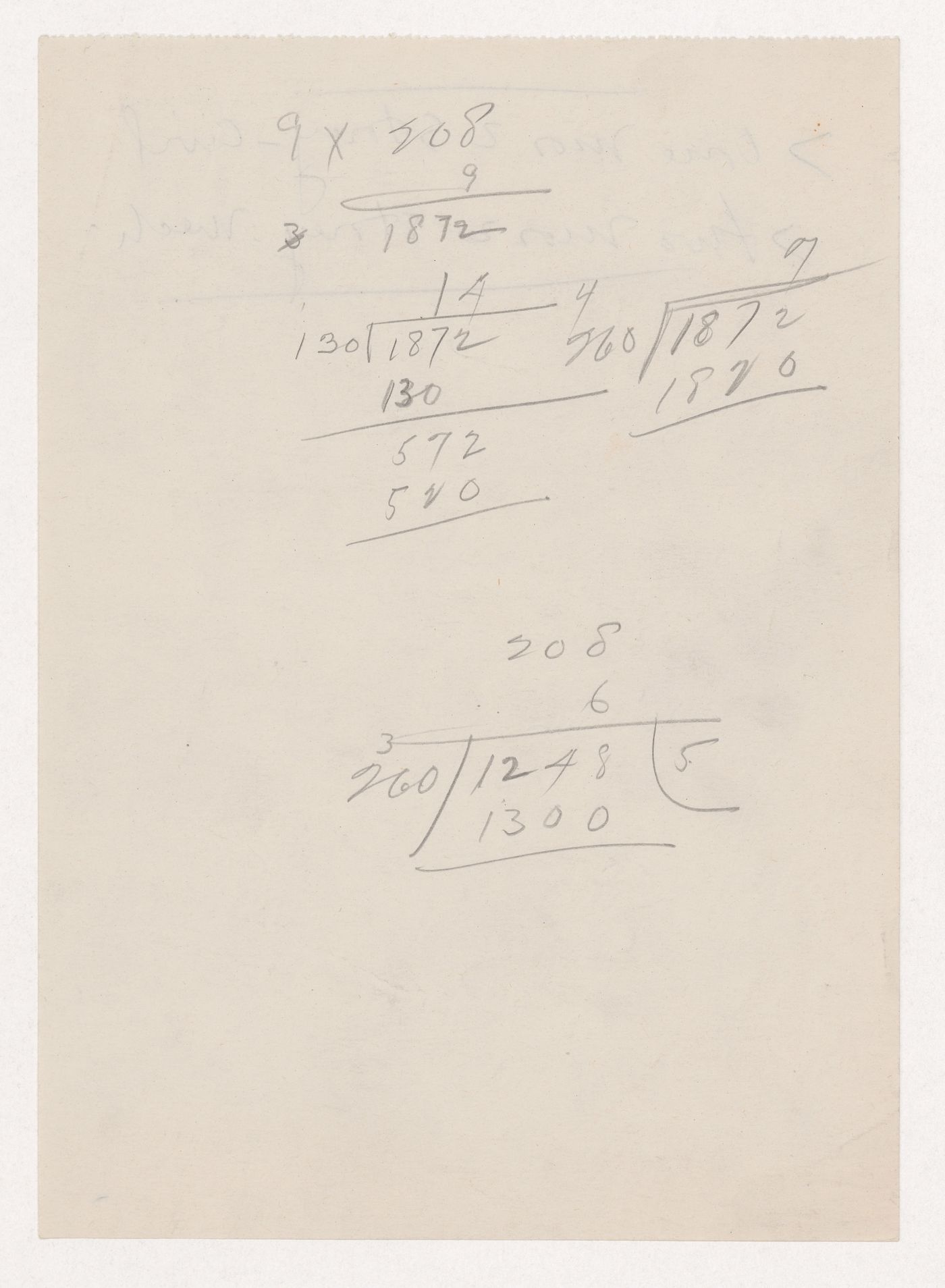 Calculations, probably for Illinois Institute of Technology; verso: Notes for the civil and mechanical engineering facilities for Illinois Institute of Technology