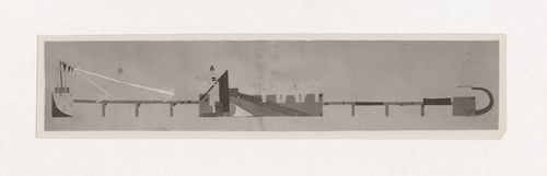 Photograph of a student drawing and a model for the exercise "Design of Surface. Holiday Decoration of the Viaduct on Kalanchevskaia Square in Honor of the 1 May" for the "Space" course at the Vkhutein (Moscow Higher Technical Institute), Moscow