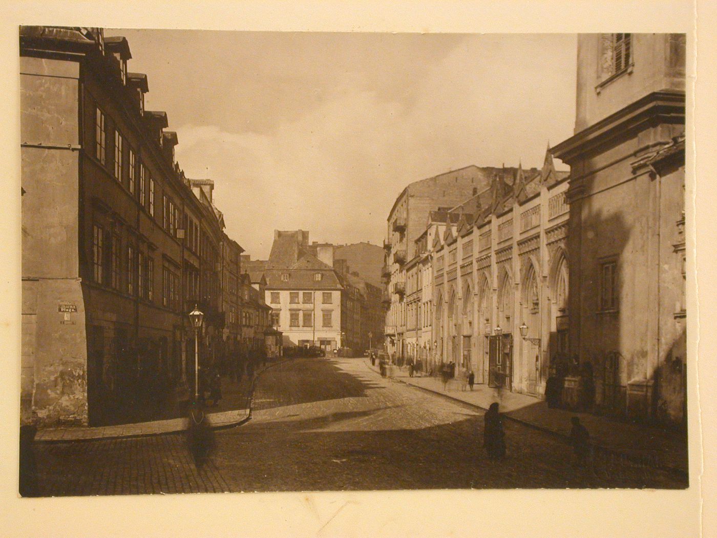 Looking west down Freta Street from head of Dluga Street, with the monastery of the Dominican Friars on the right, in the New Town district, Nowe Miasto, Warsaw, Poland