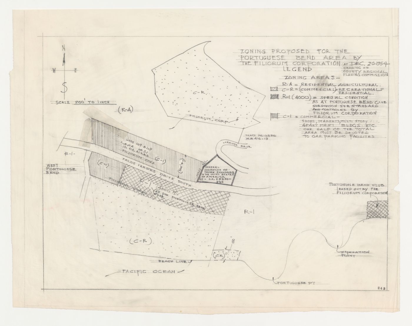 Wayfarers' Chapel, Palos Verdes, California: Zoning map showing a proposal for Filiorum Corporation property to the south and west of the chapel site