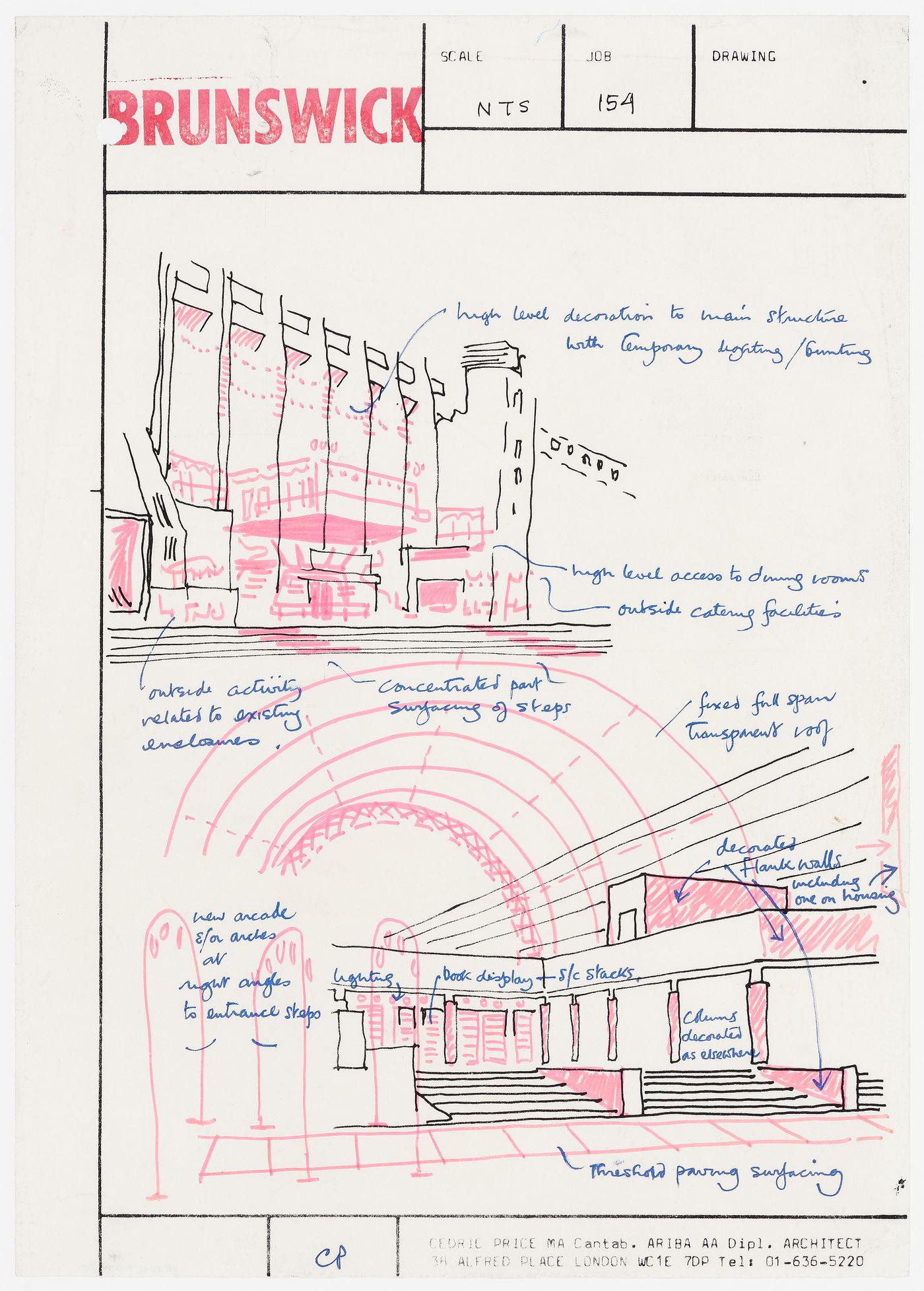 Brunswick: perspective sketches of exterior and entrance