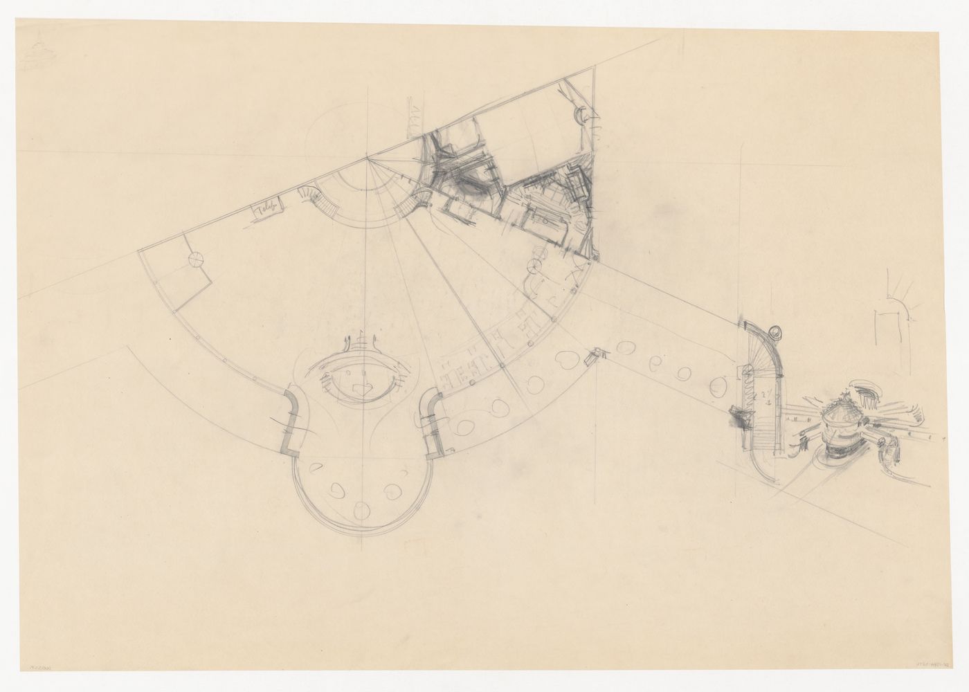 Plan and sketch perspective for Café Viaduct for the reconstruction of the Hofplein (city centre), Rotterdam, Netherlands