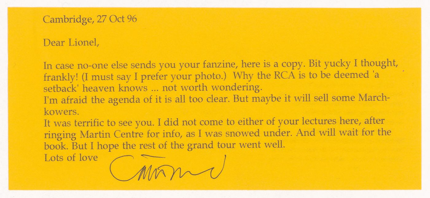 Letter from Catherine Cooke to Lionel March