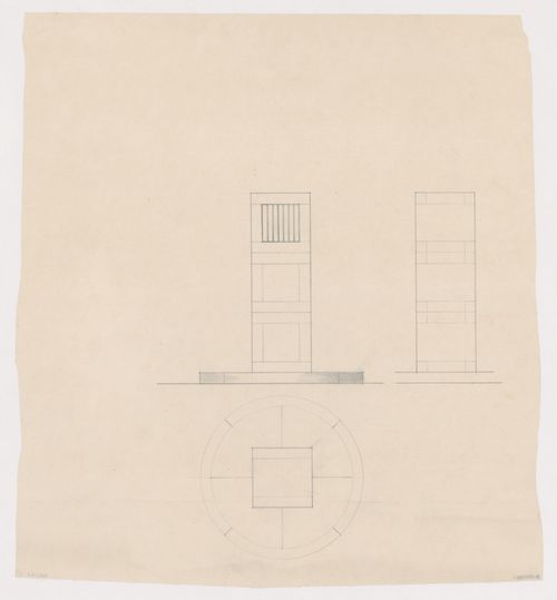 Plan and elevations for Grebbeberg Monument, Rhenen, Netherlands