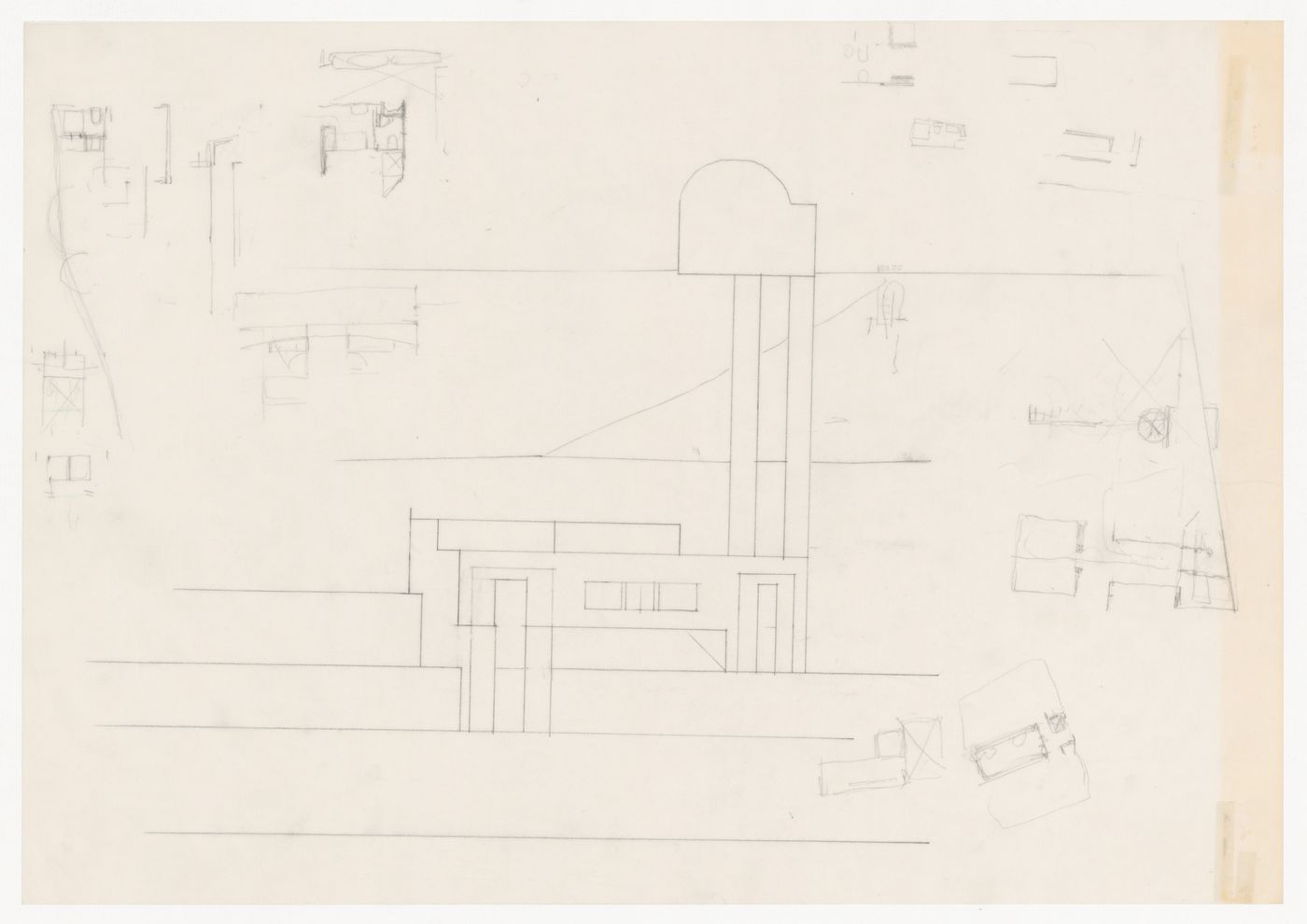 Elevation with sketches for Casa Mário Bahia [Mário Bahia house], Gondomar, Portugal