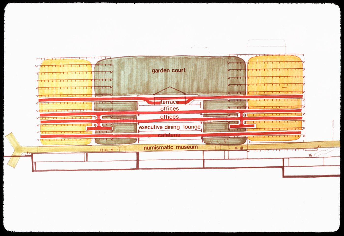 Garden court concept diagram for Bank of Canada Building, Ottawa, Ontario