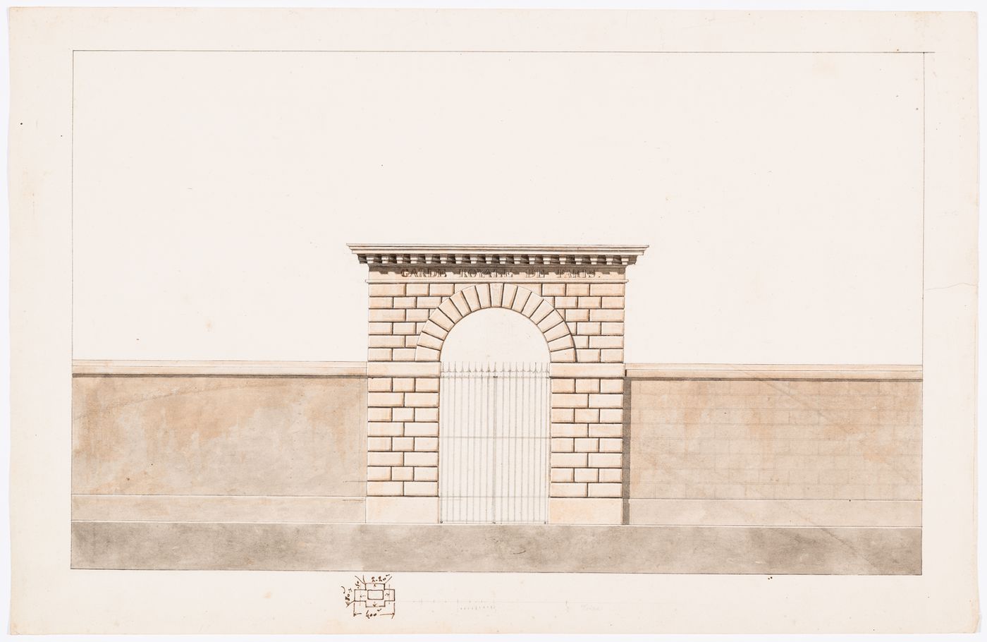 Project for alterations to the Caserne des Minimes, rue des Minimes [?]: Elevation for an entrance archway