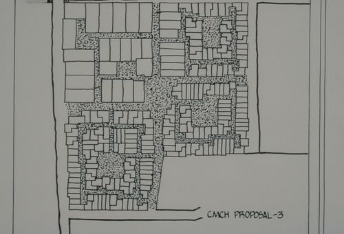 Site plan of Centre for Minimum Cost Housing proposal for the Aranya Housing Project, Indore, India