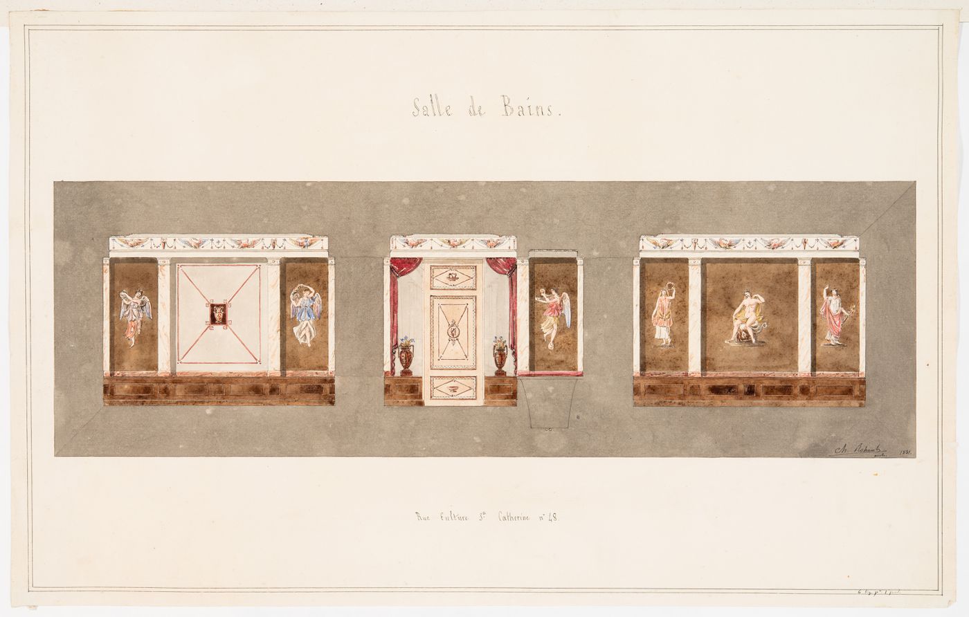 Interior elevation for public baths or a bathroom