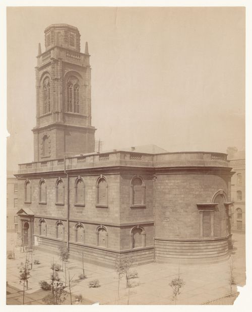 Exterior view of rear of St. Mary's Church, Manchester, England
