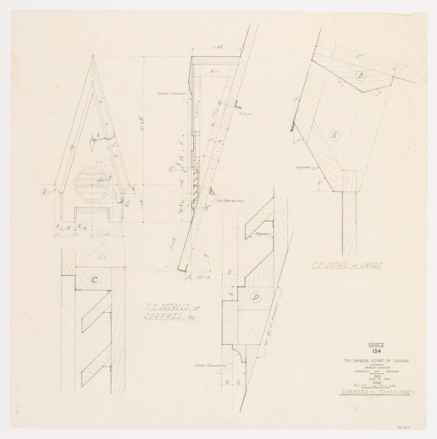 Détails des lucarnes des tours, Cour suprême du Canada, Ottawa, Ontario, Canada (1937-1953, 1977)