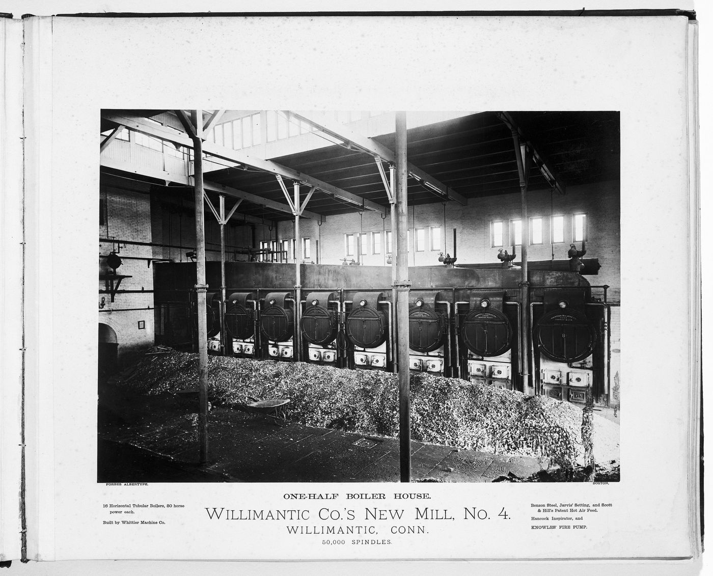 Interior view of the boiler house in the Willimantic Company’s new mill, no. 4, town of Willimantic, now Windham, Connecticut, United States