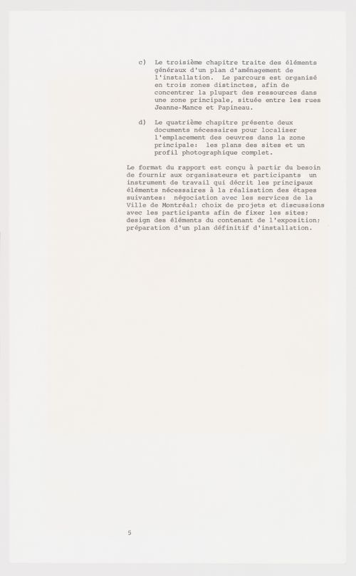 Introduction from the manuscript of Melvin Charney's proposal for a street museum, "La Rue Sherbrooke: Corridart, Inventaire des lieux"