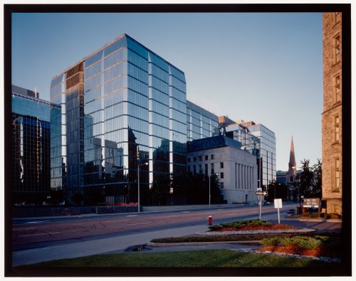 Façade, Bank of Canada and Addition, seen from the corner of Bank and Wellington Streets, Ottawa, Ontario