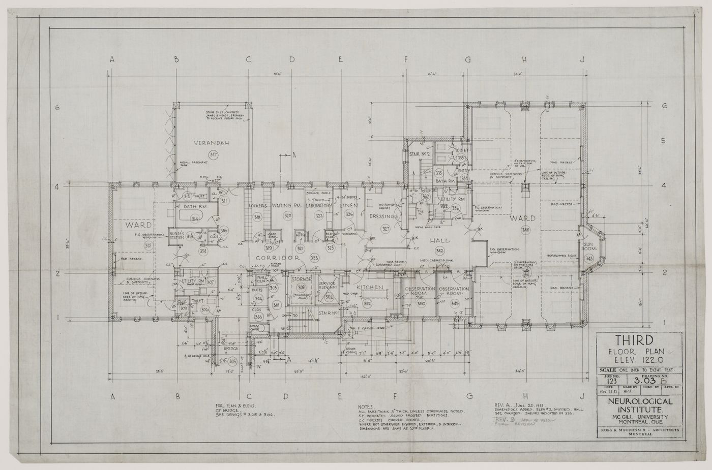 Montréal Neurological Institute, Montréal, Québec: third floor plan