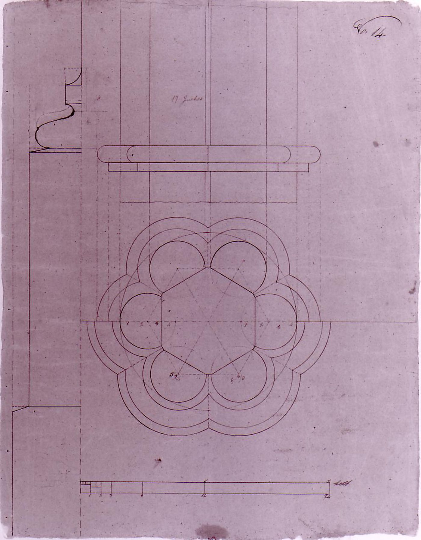 Plan, partial elevation and section for a column for Notre-Dame de Montréal