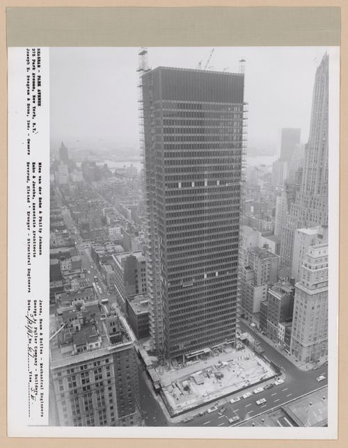 Seagram building under construction, 375 Park avenue, New York, N.Y., south-east view