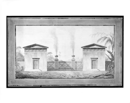 Rear elevation for proposed gate lodges, possibly for Parham Park, Sussex ?