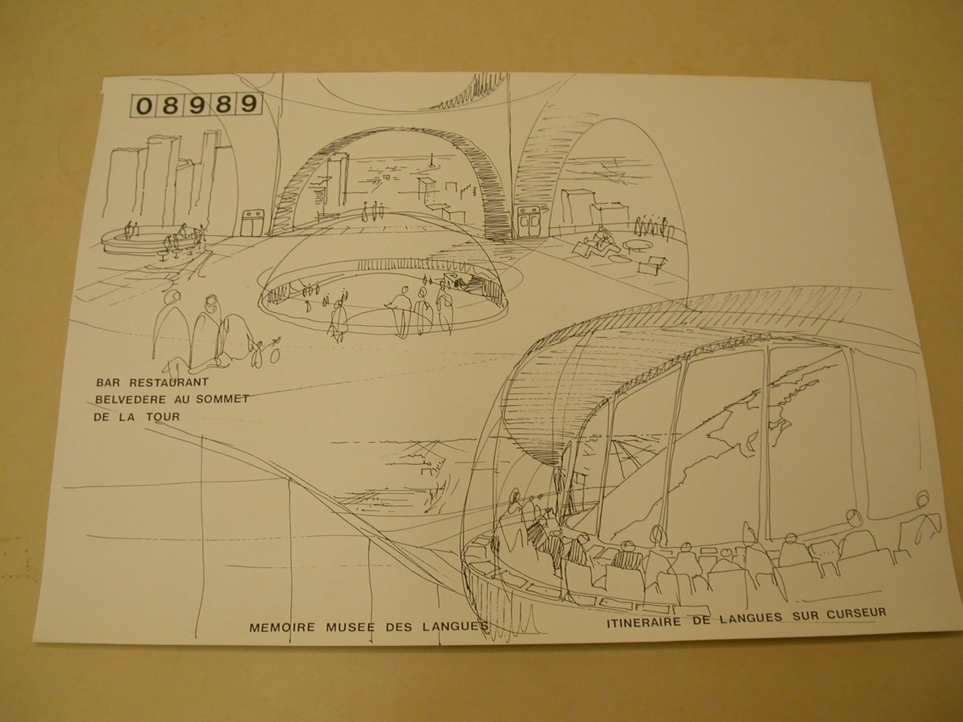 Reprographie d'un dessin, Tour de la Défense, Concours international d'architecture pour la Tête Défense, Paris, France : Perspectives