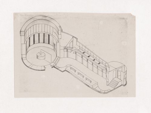 Photograph of a student drawing on the topic "Exercise on the Expressiveness of Inner Space and Volume. Aquarium-Terrarium" for the "Space" course at the Vkhutein (Moscow Higher Technical Institute), Moscow