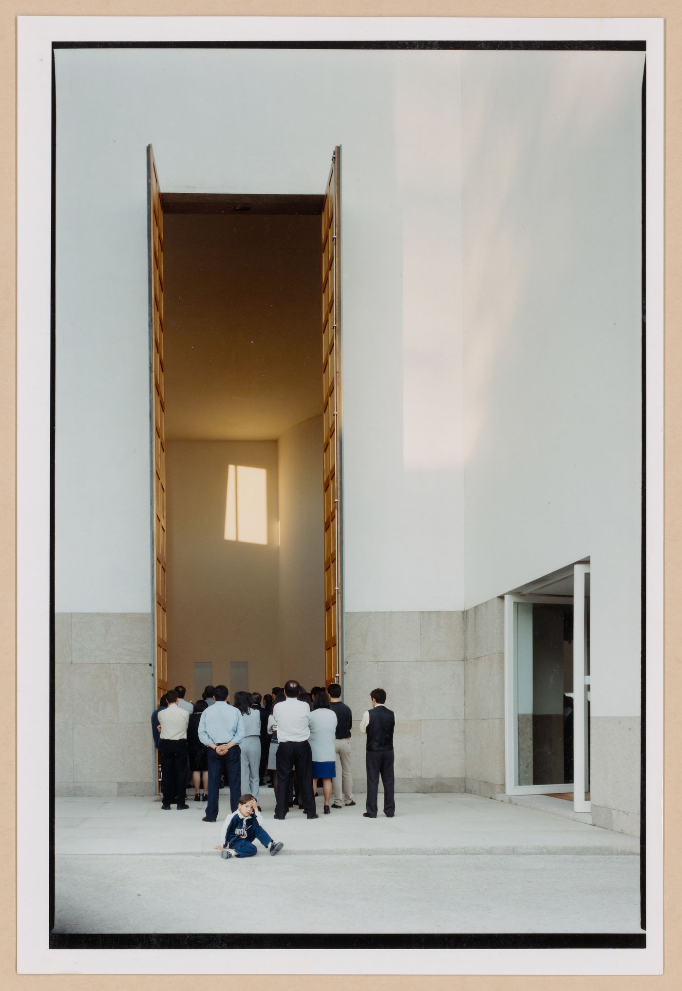 View of people looking through the principal entrance, Santa Maria Church, Marco de Canavezes, Portugal
