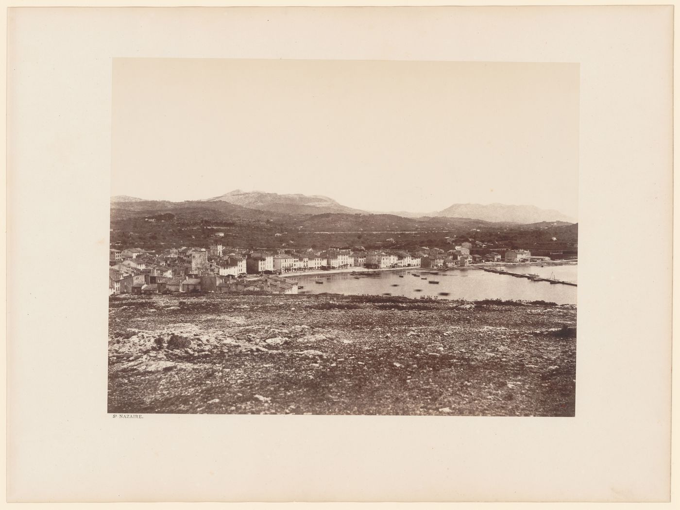 General view of town and harbor, and hills beyond, Saint-Nazaire, France