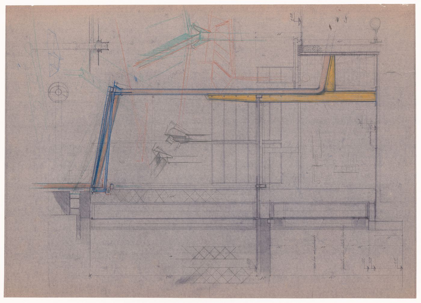 Plans, details and sketches for Casa Frea, Milan, Italy