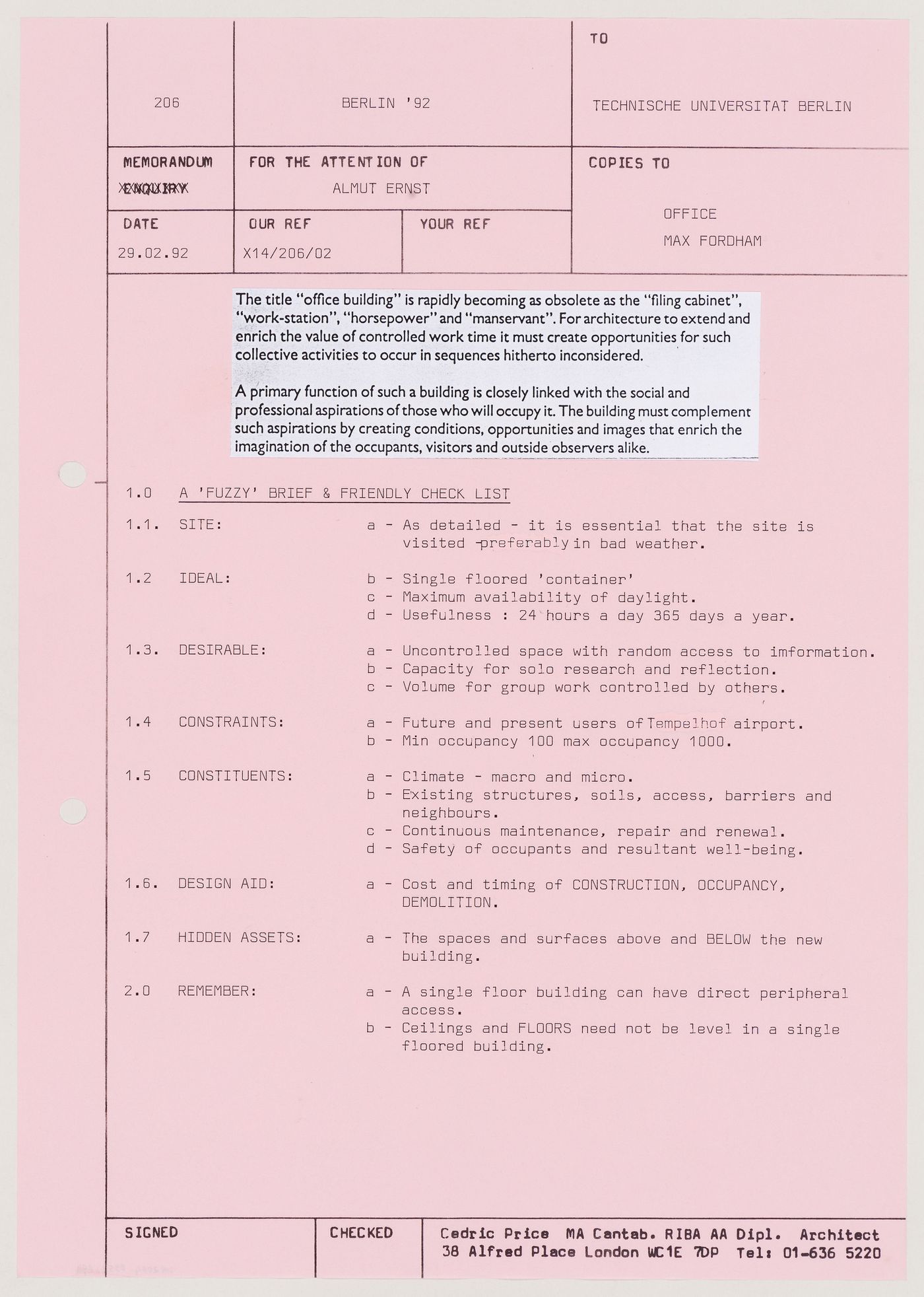 Berlin: "A 'fuzzy' brief & friendly check list"