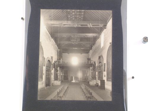 Interior view of the Iglesia Asunción de Nuestra Señora looking towards the organ loft and showing the wooden ceiling of the nave, Convento de San Francisco, Tlaxcala de Xicohténcatl, Mexico