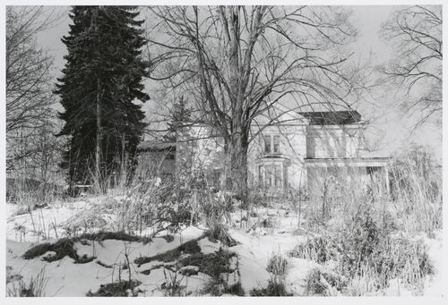 Victorian house [?] in snow and woods, Berkshires, New York