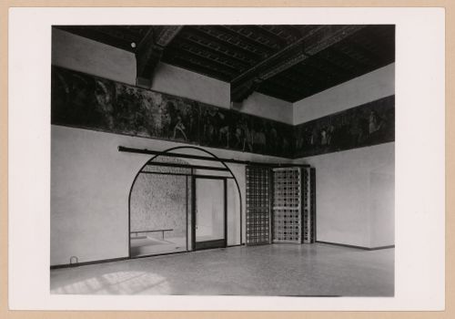 Interior view of a gallery showing frescos and a doorway, Museo di Castelvecchio, Verona, Italy