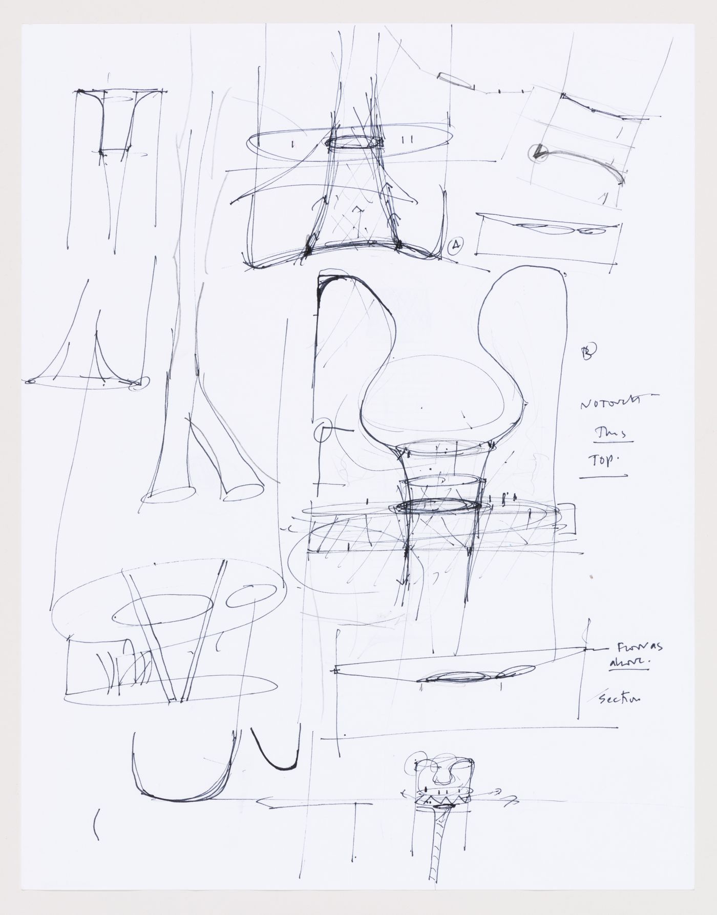 Carbon Tower: sketch of the top and bottom of the tower