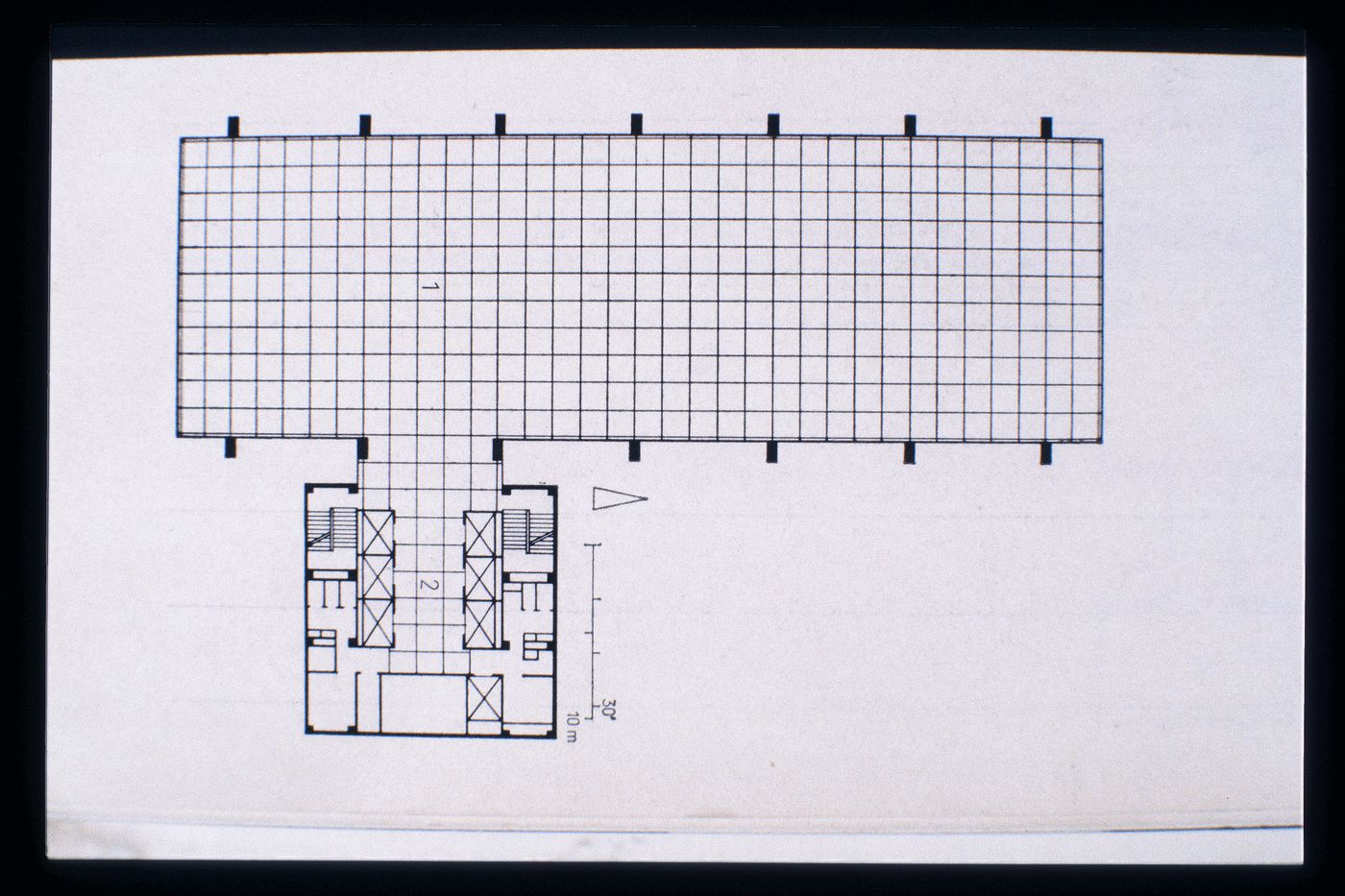 Slide of a drawing for Inland Steel Building, Chicago, by Bruce Graham, Walter Netsch and Fazlur Khan / SOM