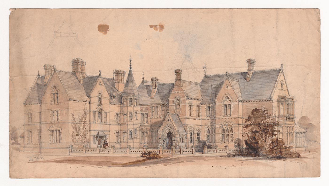 Hatton Hall [?]: Exterior perspective