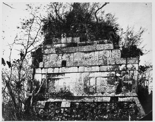Partial view of a façade of the Great Ballcourt (also known as the Palace of the Circus) showing bas-reliefs, Chichén Itzá Site, Yucatán, Mexico