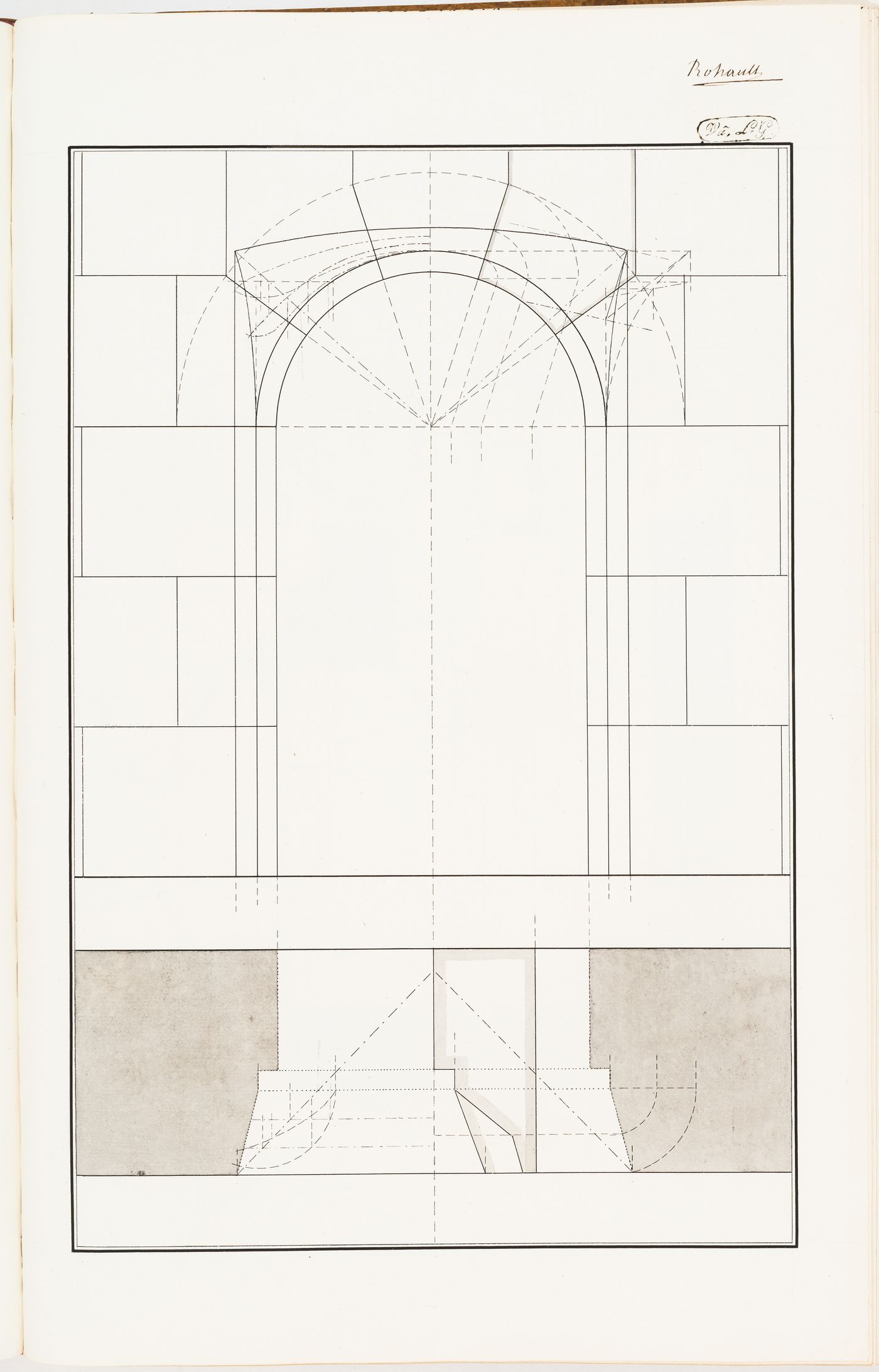 Geometry exercise for the construction of an arched doorway